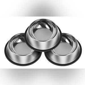 Set of 3 Stainless Steel Non Slip Food & Water Bowls 54 Oz Dishwasher Safe NEW